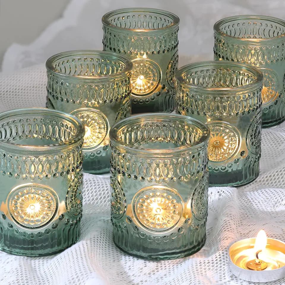 Lanttu 12pcs Green Votive Candle Holders 2.1"x2.56" Tealight Candle Holder