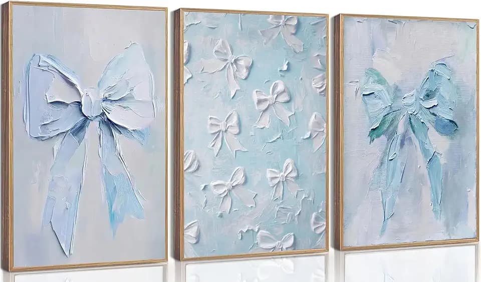 LHEAOED 3Pcs Vintage Trendy Blue Bow Canvas Wall Art Unframed 16x24in