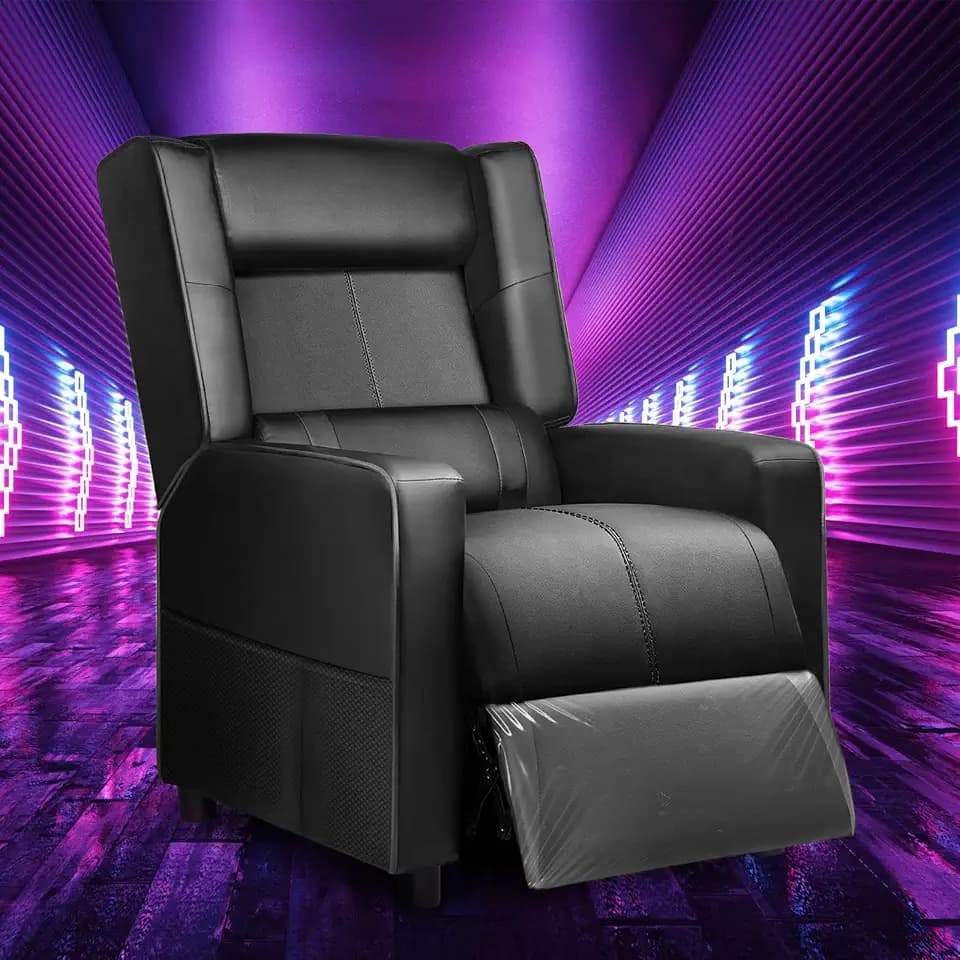 LUCKRACER Gaming Recliner Chair for Living Room Racing Style Single PU Leather Gaming Sofa for Adults Modern Game Recliners Ergonomic Comfortable Home Theater Seating, Black