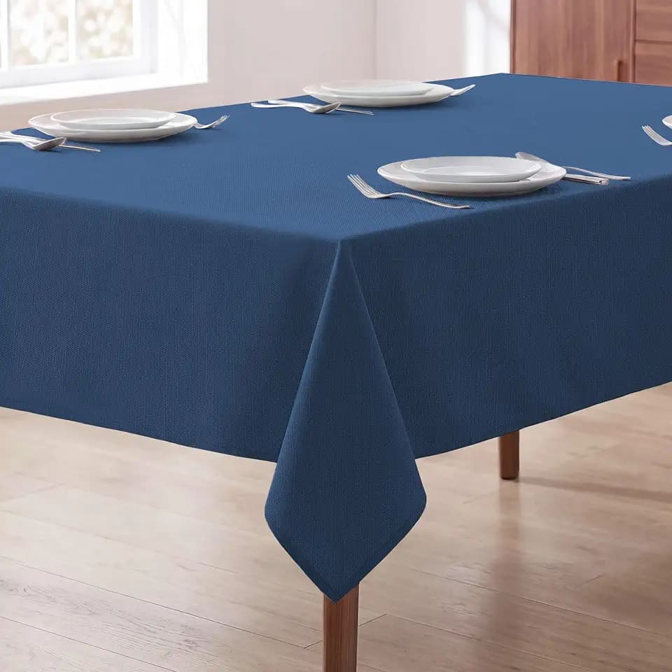 H.VERSAILTEX Linen Textured Table Cloths 60 x 120 Inch Premium Solid Tablecloth Spill-Proof Waterproof Table Cover for Dining Buffet Feature Extra Soft and Thick Fabric Wrinkle Free, Ink Blue