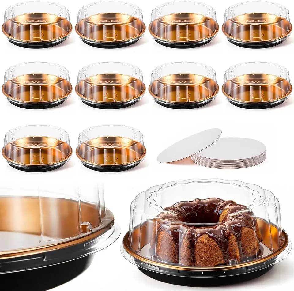 10 Set Disposable Cake Containers with Lid, Gold, for 10 Inch Cake