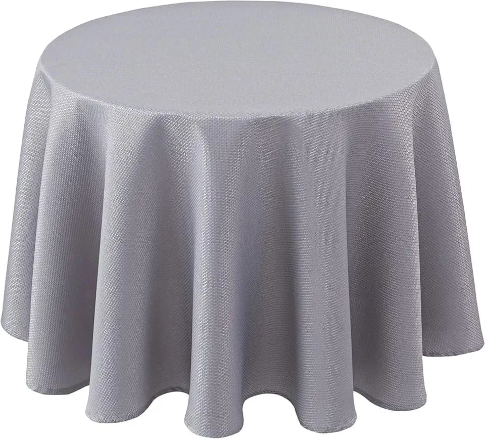 Textured Round Tablecloth-Fabric Spillproof Table Cloths-Silver Grey 60"
