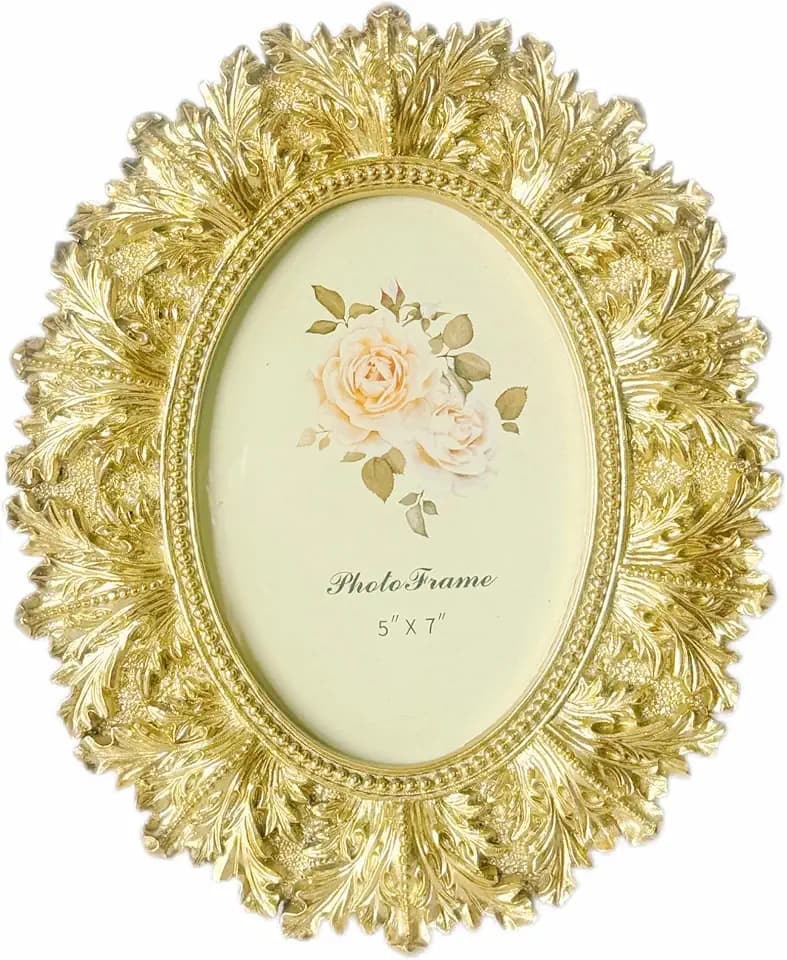 5x7 Picture Frame - Hand-Crafted Ornate Gold Textured Resin Décor with Dual Easel & Hook, Floral Design for Tabletop & Wall Display | Ornate Picture Frame for Photos, Art, Home Gallery | 5 x 7 Photo Frame (Gold, 5x7 Inches)