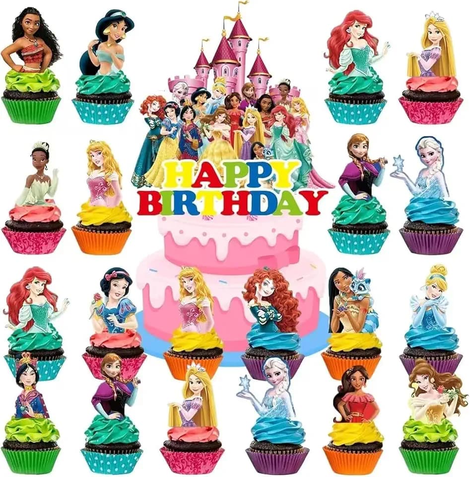31Pcs Princess Cake Decorations, Cute Happy Birthday Cake Toppers, Cartoon Cake Topper, Perfect for Holiday Celebrations and Birthday Parties.