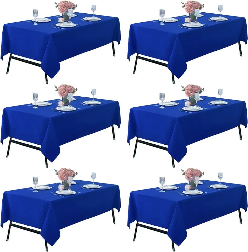6-Pack 60x102 inch Royal Blue Table Cloths, Solid Stain and Wrinkle Resistant Oblong Tablecloth, Premium Plain Weave Polyester Fabric Rectangle Table Linen Covers for Hotel, Wedding