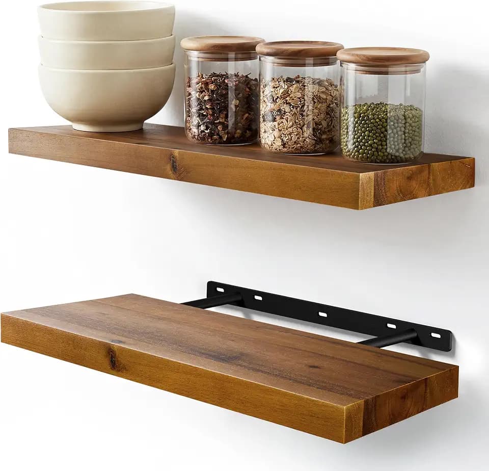 BATODA Wood Floating Shelves, Wall Mounted, 17" Set of 2, Hardware Included