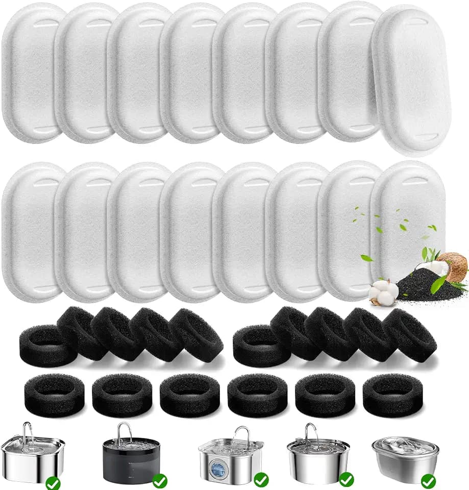 32 Pack Cat Water Fountain Filters for Stainless Steel Pet Water Dispenser