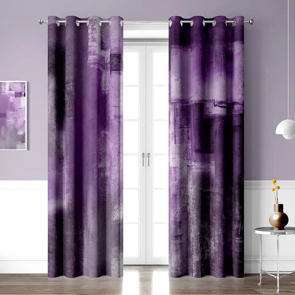 Purple Grey Blackout Curtains, Abstract Gray Black Modern Window Drapes 2 Panels for Bedroom Living Room, Grommet Top Room Darkening Curtains Home Decor 52'' x 84''