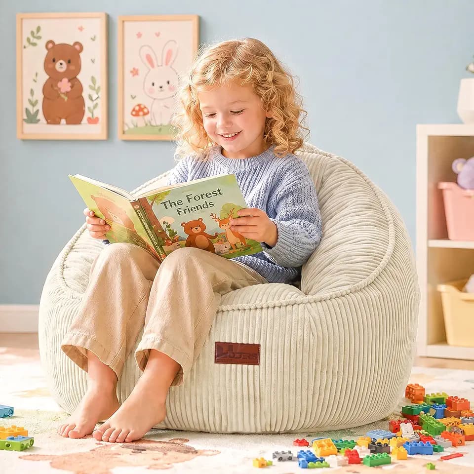 Bean Bag Chair, Cozy Fluffy Beanbag Chairs with Filler for Kids, Floor Tiny Sofa Chair for Living Room Gaming & Reading (Kids-S-Oatmeal)