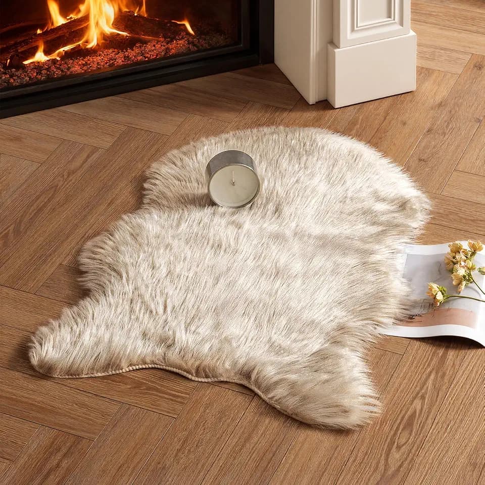 MIULEE Fluffy Area Rug 2x3 ft Faux Fur Sheepskin Rug for Bedroom Beige