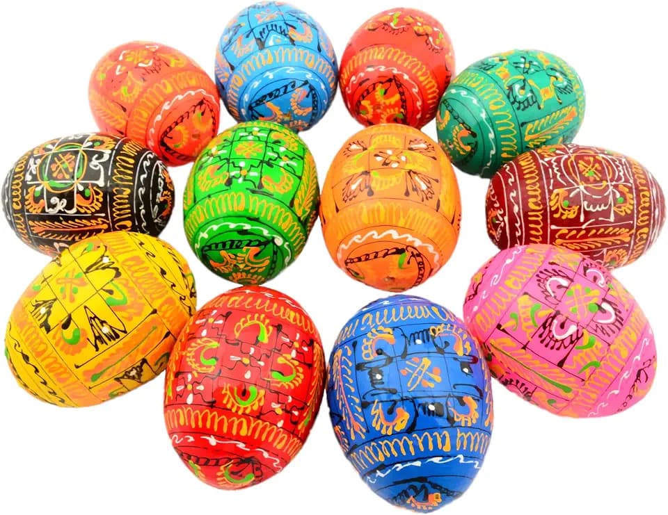 Easter Painted Wooden Eggs, Ukrainian Pysanky, Set of 12