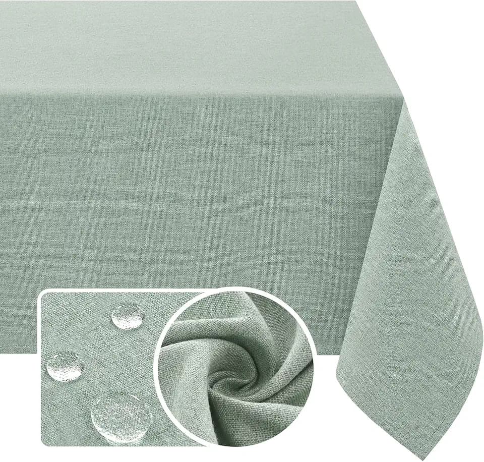 H.VERSAILTEX Linen Textured Tablecloth 60 x 60 Waterproof Decorative Table Cloth Spill-Proof Linen Look Cover for Party Table Extra Soft and Thick Fabric Wrinkle Free, Heather Sage