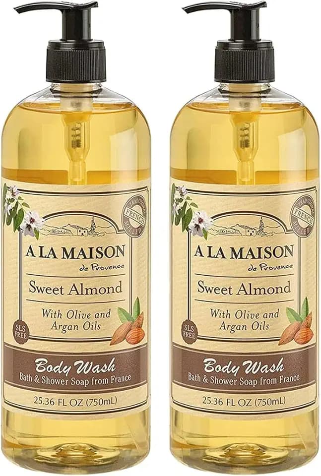 A LA MAISON French Hydrating Liquid Body Wash, Sweet Almond - Natural Body Wash Made with Essential Oils - Biodegradable, Plant-Based, Vegan, Cruelty-Free, Alcohol & Paraben Free (25.36 oz, 2 Pack)