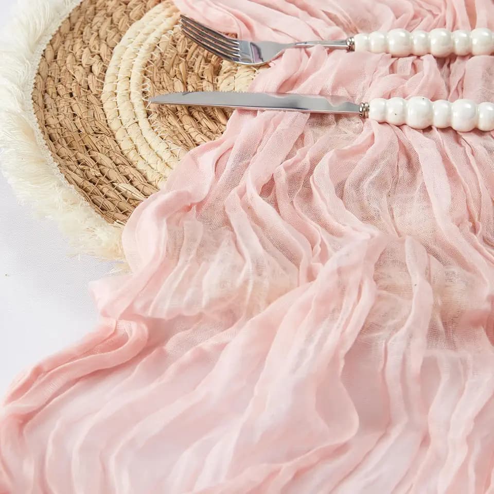 2 Pieces Pink Cheesse Cloth Table Runners 10FT for Bridal Shower Decorations Blush Pink Cheesecloth Table Runner Wedding Runner for Wedding Baby Shower Birthday Boho Table Decorations
