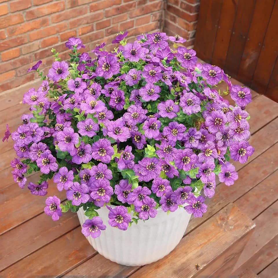 Faux Flowers for Outdoor Planters, Artificial Flowers for Outdoors, 12 Bundles Outdoor Indoor Uv Resistant, Artificial Flowers for Decoration, White Silk Faux Spring Flowers for Outside, Purple