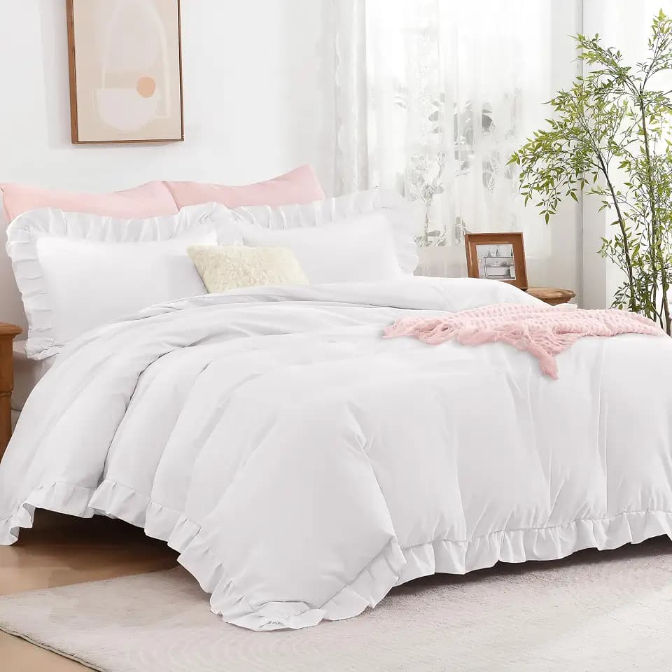 Andency White Ruffle Duvet Cover Full, Shabby Chic Farmhouse Bedding Set
