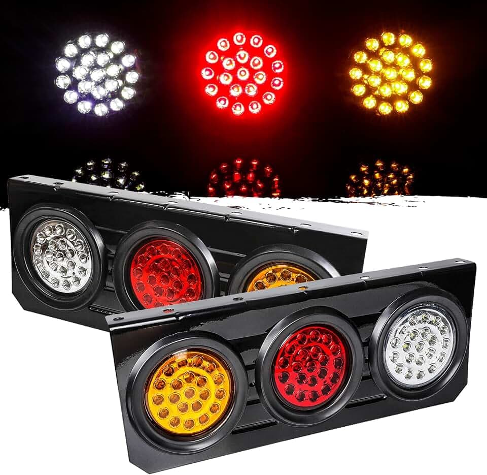 2 PCS LED Truck Trailer Tail Lights with Iron Bracket Base,12V-24V Round Led Trailer Tail Lights for Turn/Signal/Running Lamps Fits any Truck RV Camper Trailer