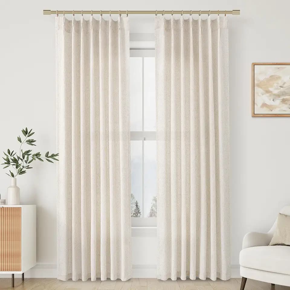 Aersas Natural Pinch Pleat Linen Curtains 88 Inch Length 2 Panels Set for Bedroom Dining Room Semi Sheer Linen Boho Farmhouse Neutral Window Curtains for Living Room Nursery Natural Cream 40x88