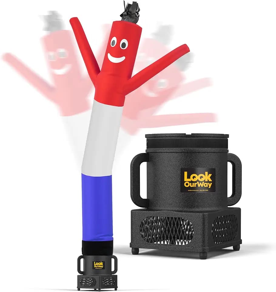 LookOurWay Air Dancers Wacky Waving Inflatable Tube Guy - 7ft Tall Inflatable Advertising Waving Dancing Man with Sky Dancer Blower - Red/White/Blue