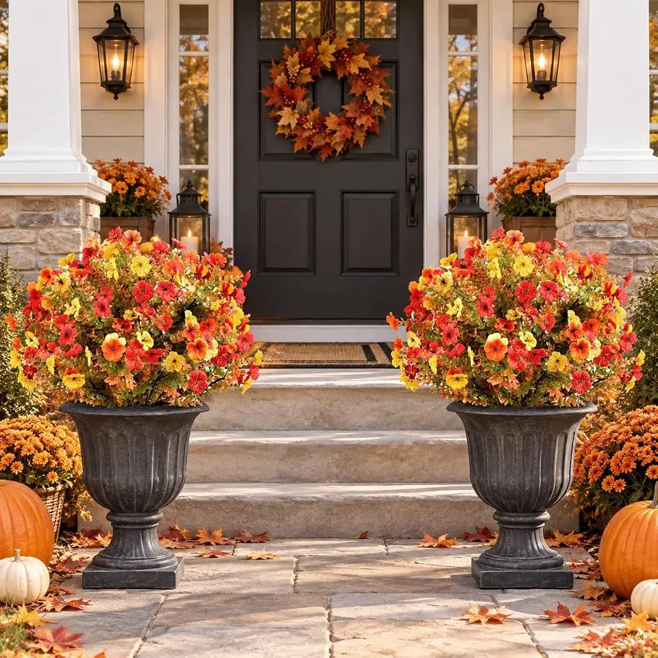2 Pack 27.5" Artificial Topiary Fall Flowers w/Stake for Fall Decor