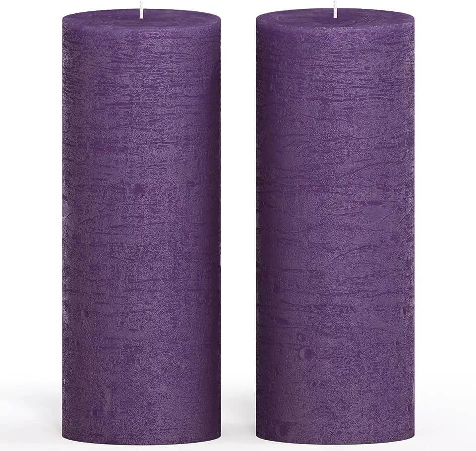 CANDWAX Purple Pillar Candles 3x8 Inch – Set of 2 Unscented Dripless Large Candles, Rustic Finish for Weddings, Events, Interior Styling