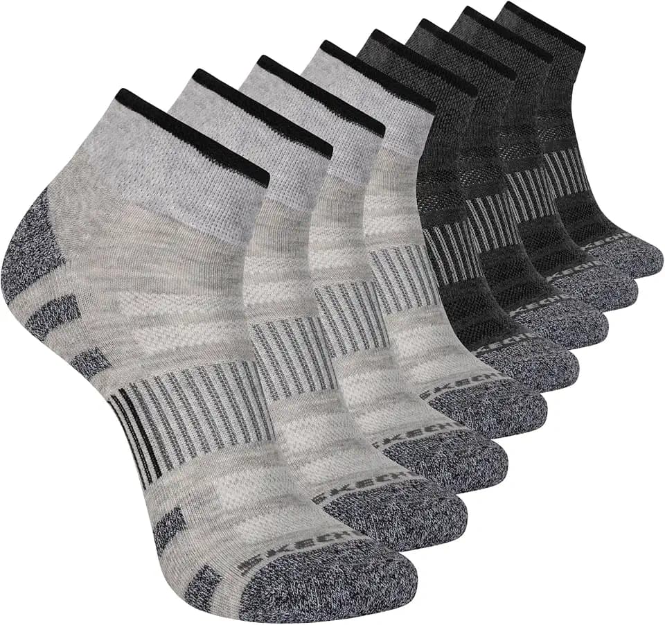 Skechers Men's 8-pack Work Collection Quarter Crew Socks, Extended Cushion & Mesh Ventilation