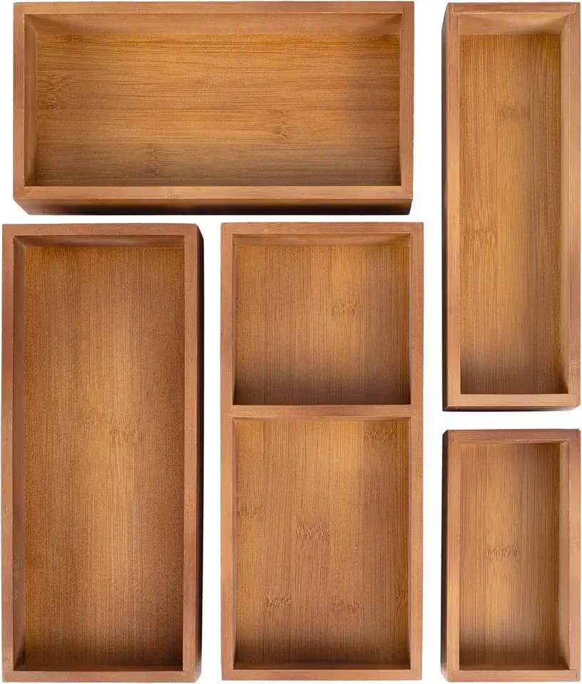 happimess Eldora 5-Piece Handcrafted Bamboo Drawer Organizers, Brown