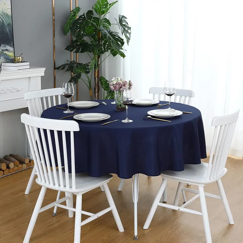 FOLINS&HOME Navy Blue 48 Inch Round Tablecloth, Waterproof Table Cloth
