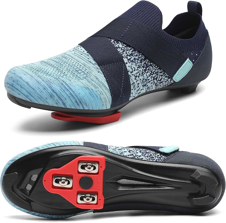 VikoViren Cycling Shoes Compatible with Peloton Bike & SPD, Blue M5.5