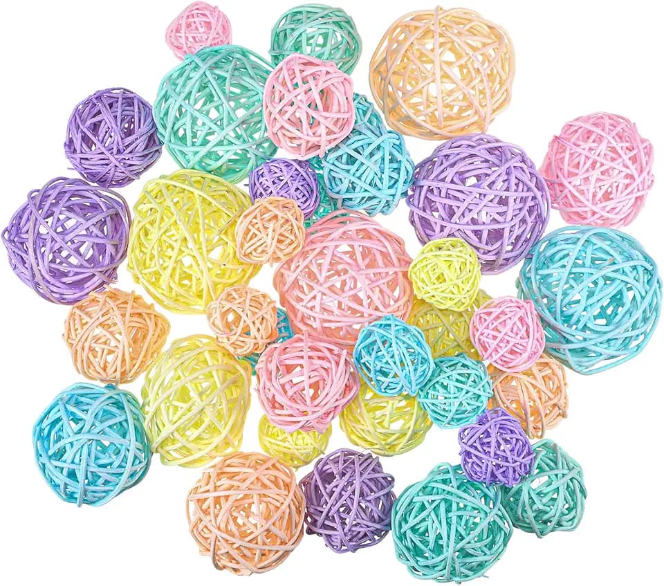 Patelai 72 Pcs Wicker Rattan Balls, Vase Bowl Fillers, Macaron Color