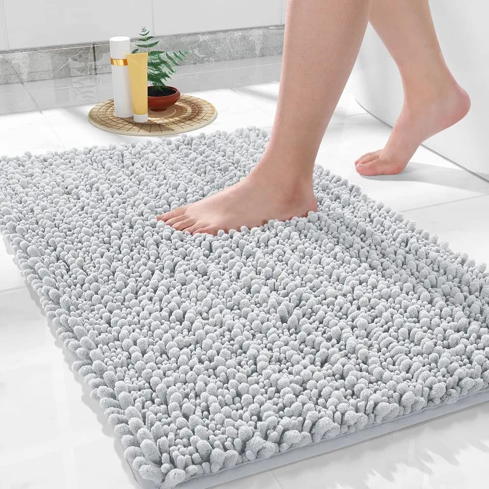 Yimobra Large Bathroom Rugs Non Slip Washable 36x24 Inch - Ultra Soft Absorbent Chenille Bath Mat, Quick Dry Shaggy Floor Carpet for Tub Shower, Light Gray Home Decor Accessories