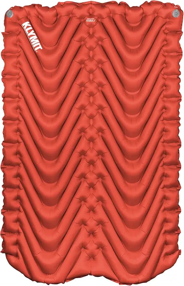 Klymit Insulated Double V Inflatable Sleeping Pad | Double Wide, Thick, Lightweight, Easy to Inflate, Foldable Air Bed for Camping & Backpacking, Orange