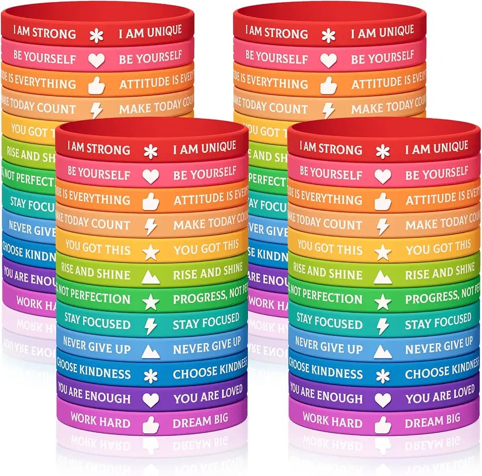 60pcs Motivational Rubber Bracelets Bulk Friendship Bracelets Colored Inspirational Quotes Wristbands with Positive Affirmations Gifts Rainbow Prizes Incentives Giveaways