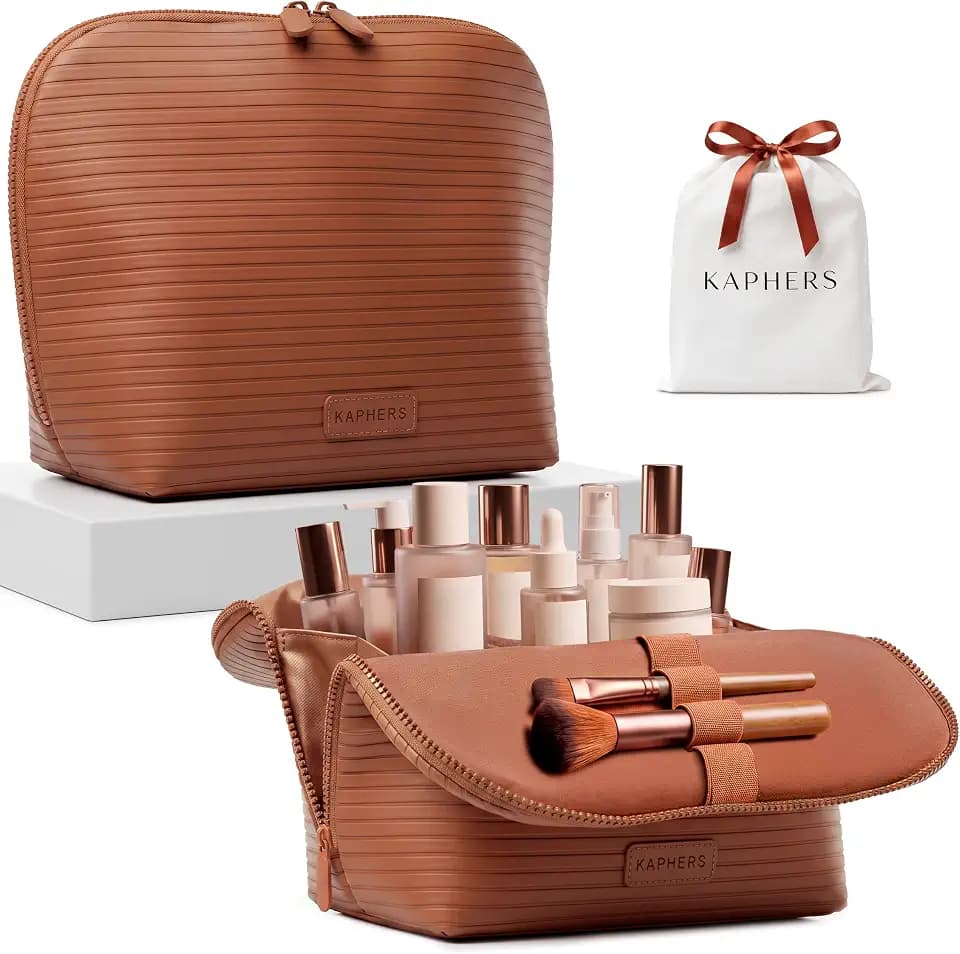 Travel Makeup Organizer Bag, Fold Down Cosmetic Bags for Toiletries