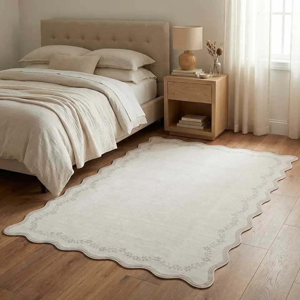 GarveeHome 3x5 Scalloped Washable Area Rug Non Slip Bedroom Entryway Rug