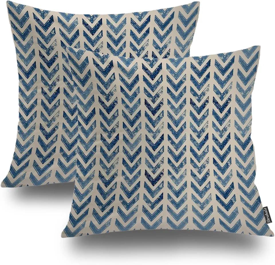 Shrahala Japan Folk Decorative Throw Pillow Cover, Japanese Natural Indigo Batik Leaves Texture Square Pillowcase Blended Double-Sided No Inserts for Bedroom Living Room Set of 2 (16 x 16 in)