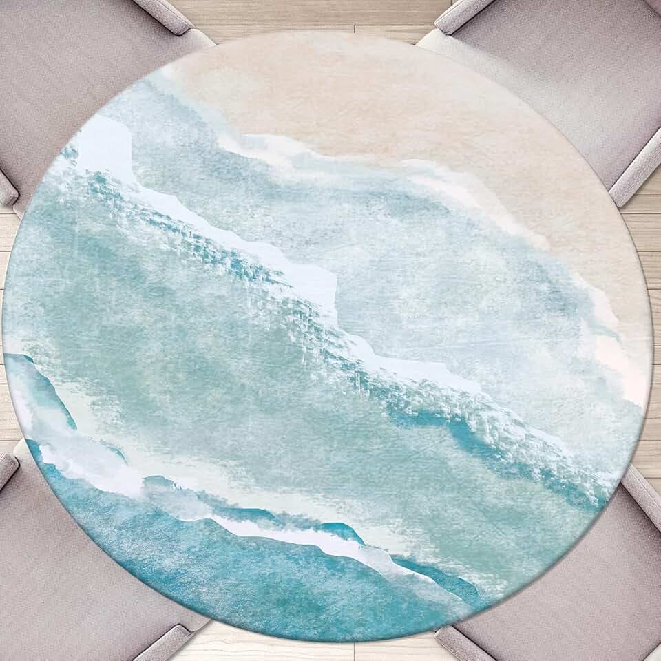 Round Tablecloth Coastal Beach Round Fitted Tablecloth with Elastic Outdoor Table Cover Fitted Tablecloths for Tables Waterproof Reusable TableCloths for Indoor and Outdoor (36''-40'')