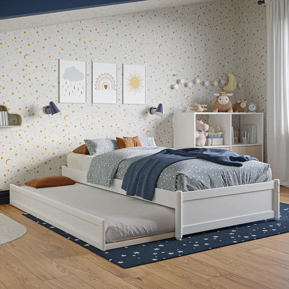AFI, Barcelona Twin Panel Platform Bed with Twin Trundle, White