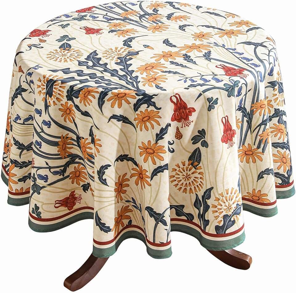 bilin gaier Designer French Linen Tablecloth,Round,Diameter 55"-Tijuana