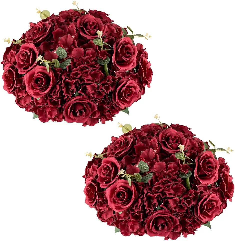 NUPTIO Burgundy Flower Balls for Table Centerpieces, Large Fake Roses