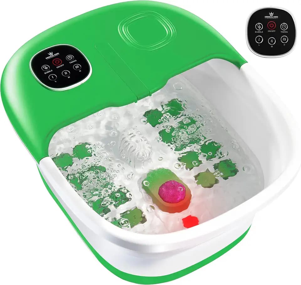 Medical king Foot Spa with Heat and Massage and Jets Includes A Remote Control Pumice Stone Collapsible Foot Spa Massager with Heat and Bubbles and Vibration