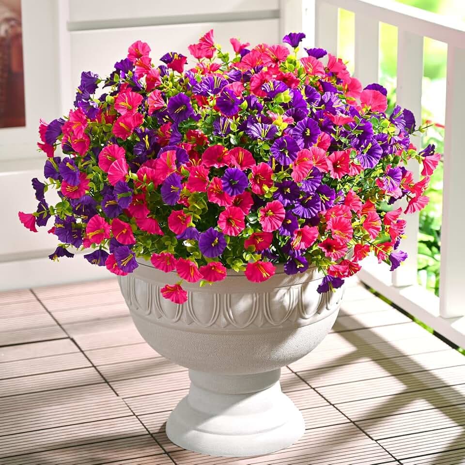 Waipfaru 24 Bundles Artificial Flowers for Outdoors Faux Plants Outdoor, UV Resistant Artificial Plants Outdoor, Silk Petunias Fake Flowers for Outside Home Decor Planter Porch Decoration, Mix Color