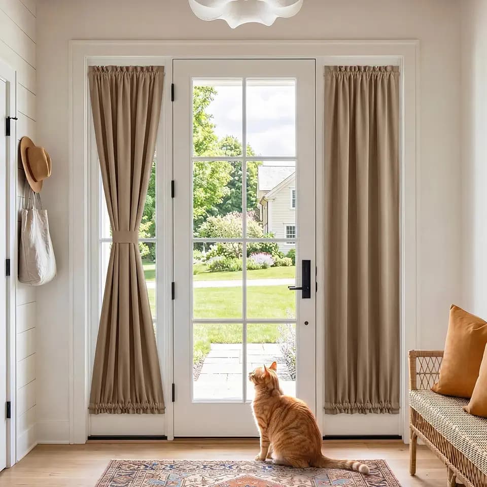 RYB HOME 100% Blackout Sidelight Curtain for Front Door, Dual Rod Pocket