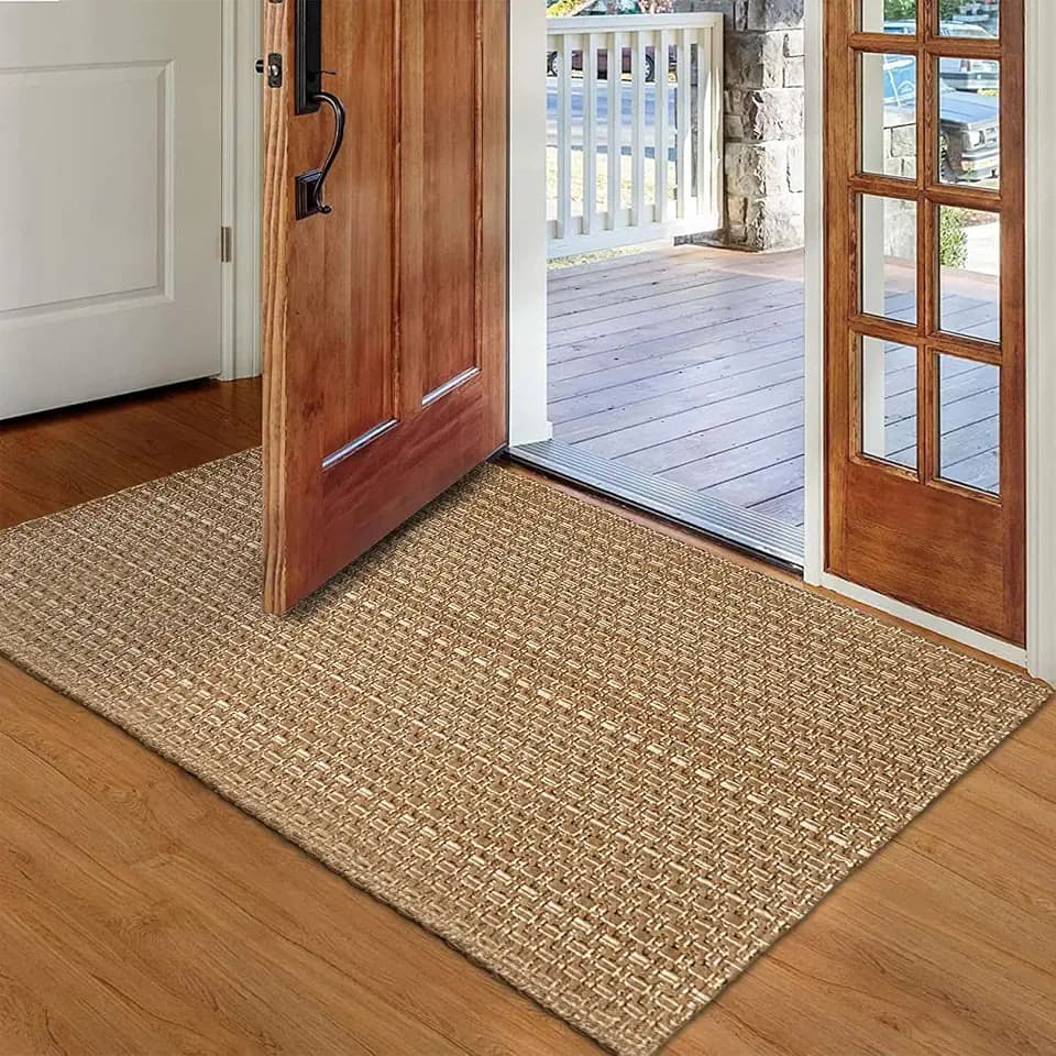 Tan Brown Boho Braided Entryway Rug 2x3 ft,Solid Indoor Small Area Doormat
