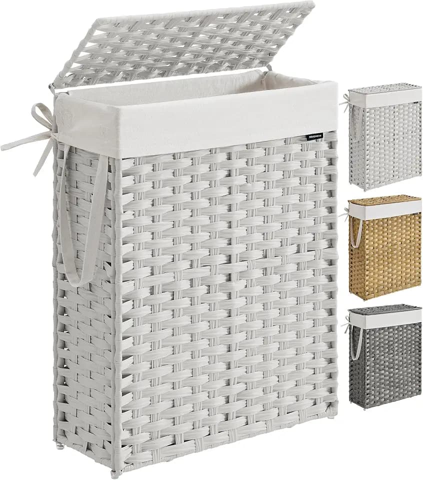 SONGMICS Laundry Hamper with Lid, 14.5 Gal (55 L) Synthetic Rattan,Foldable