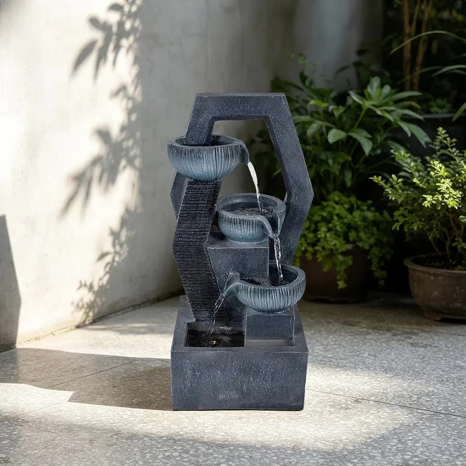 19.7" H Waterfall Fountain Indoor, 4 Tired Modern Outdoor Fountain