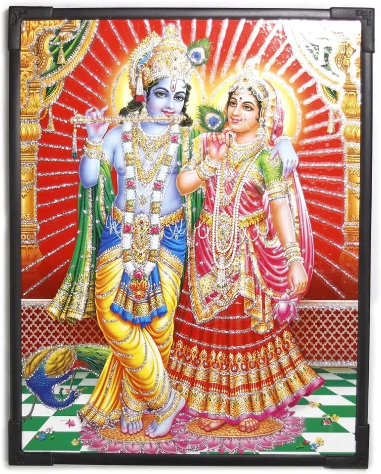 ASHIRWAD Radha Krishna Shyam Gopala Radhe Radhey Beautiful Laminated Poster Photo Frame for Puja Room Temple Worship wall hanging Home Decor (9 inches x 11 inches) (Laminated-2)