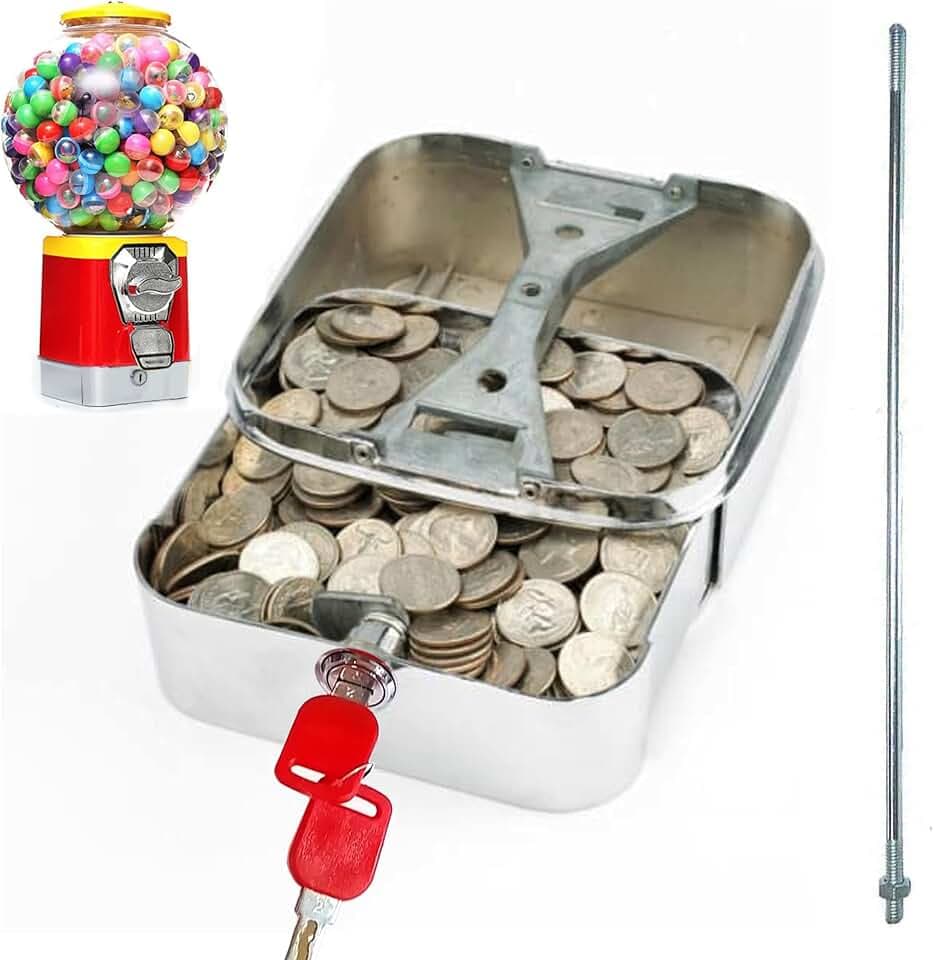 Gumball Machine Cash Box - for GV18F Small Machines - Cash Drawer to be Placed in Commercial Gumball, Candy & Capsule Vending Machine. Chrome Plated Coin Box - Replacement Part for Deer Candy Machine