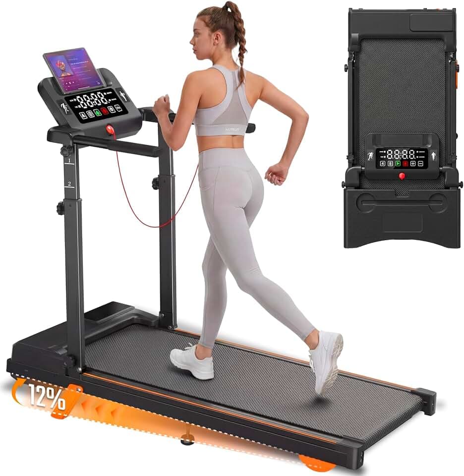 Foldable Walking Pad Treadmill with 12% Incline for Home Small, 3.5HP Under Desk Quiet Treadmill with Handle Bar, Compact Running Machine for 350 Lbs Capacity