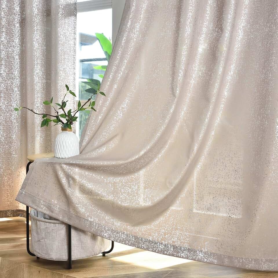 TERLYTEX Taupe Curtains with Silver Foil Dots, W52 x L95 Inch, 2 Panels